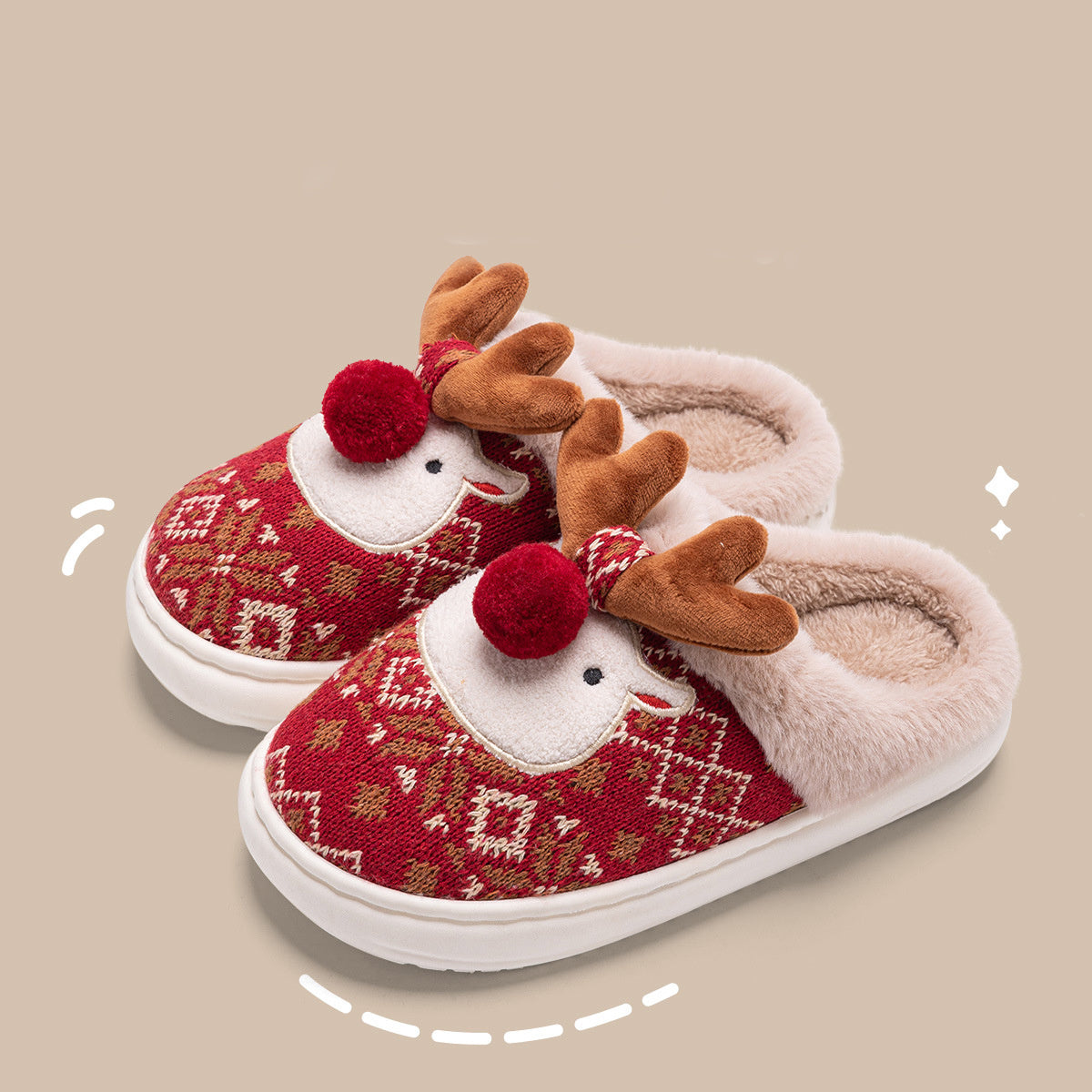 Chaussons de Noël en peluche en forme d'élan mignon