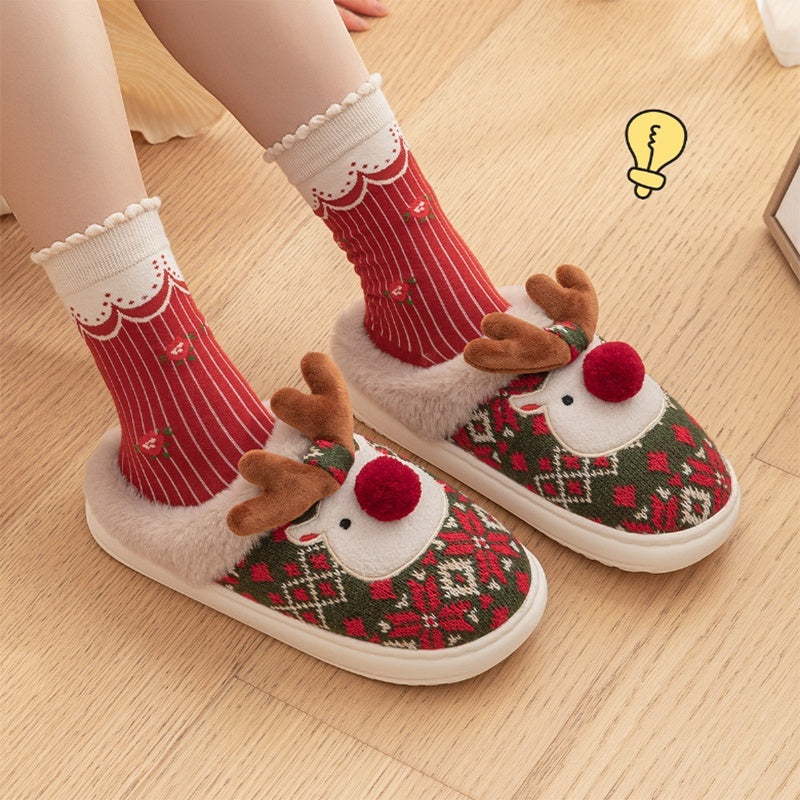 Chaussons de Noël en peluche en forme d'élan mignon