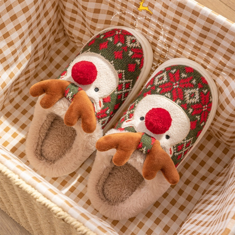 Chaussons de Noël en peluche en forme d'élan mignon