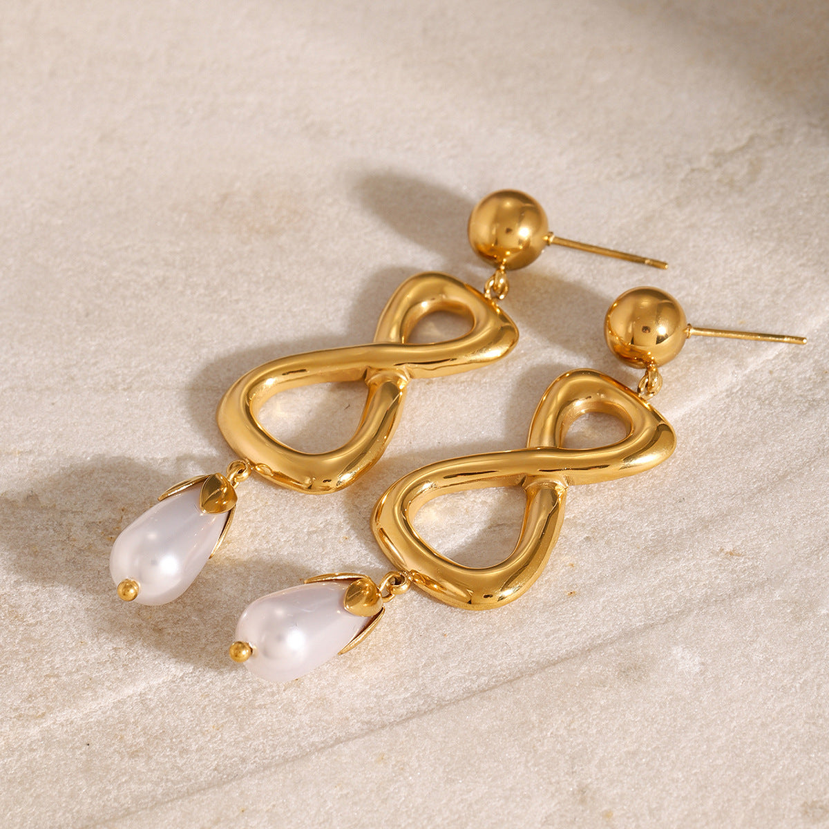 European And American Stainless Steel Pearl Earrings High Sense