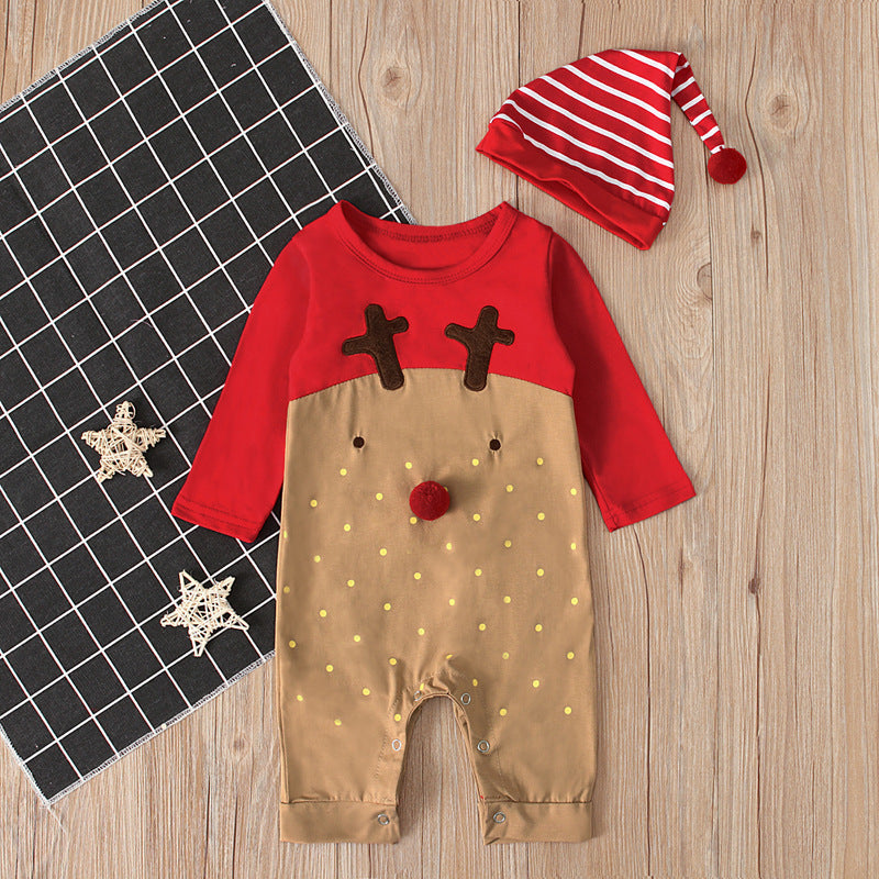 Children's Spring, Autumn And Winter Christmas Deer Long-sleeve Jumpsuit