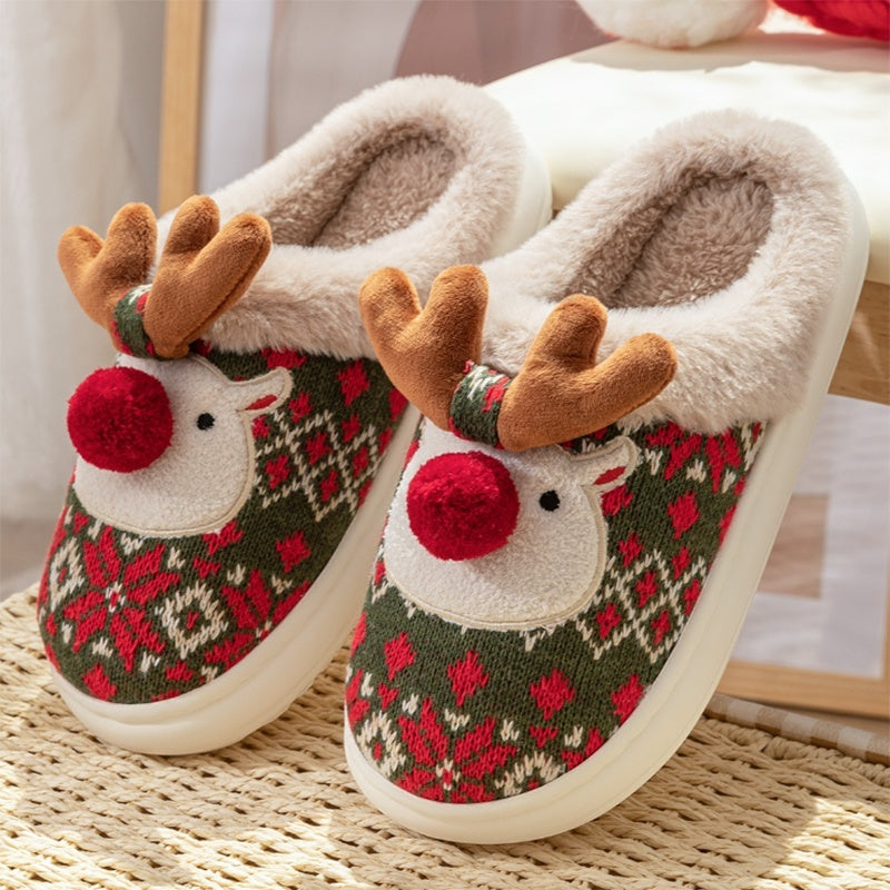 Chaussons de Noël en peluche en forme d'élan mignon