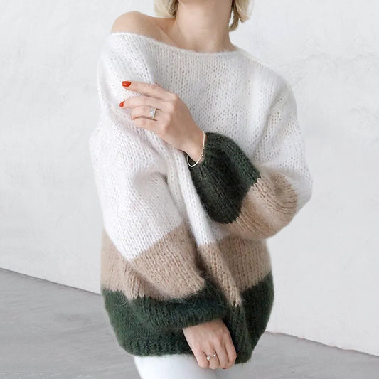 New Autumn And Winter Temperament Commute Color Matching Knitted Sea Furry Sweater