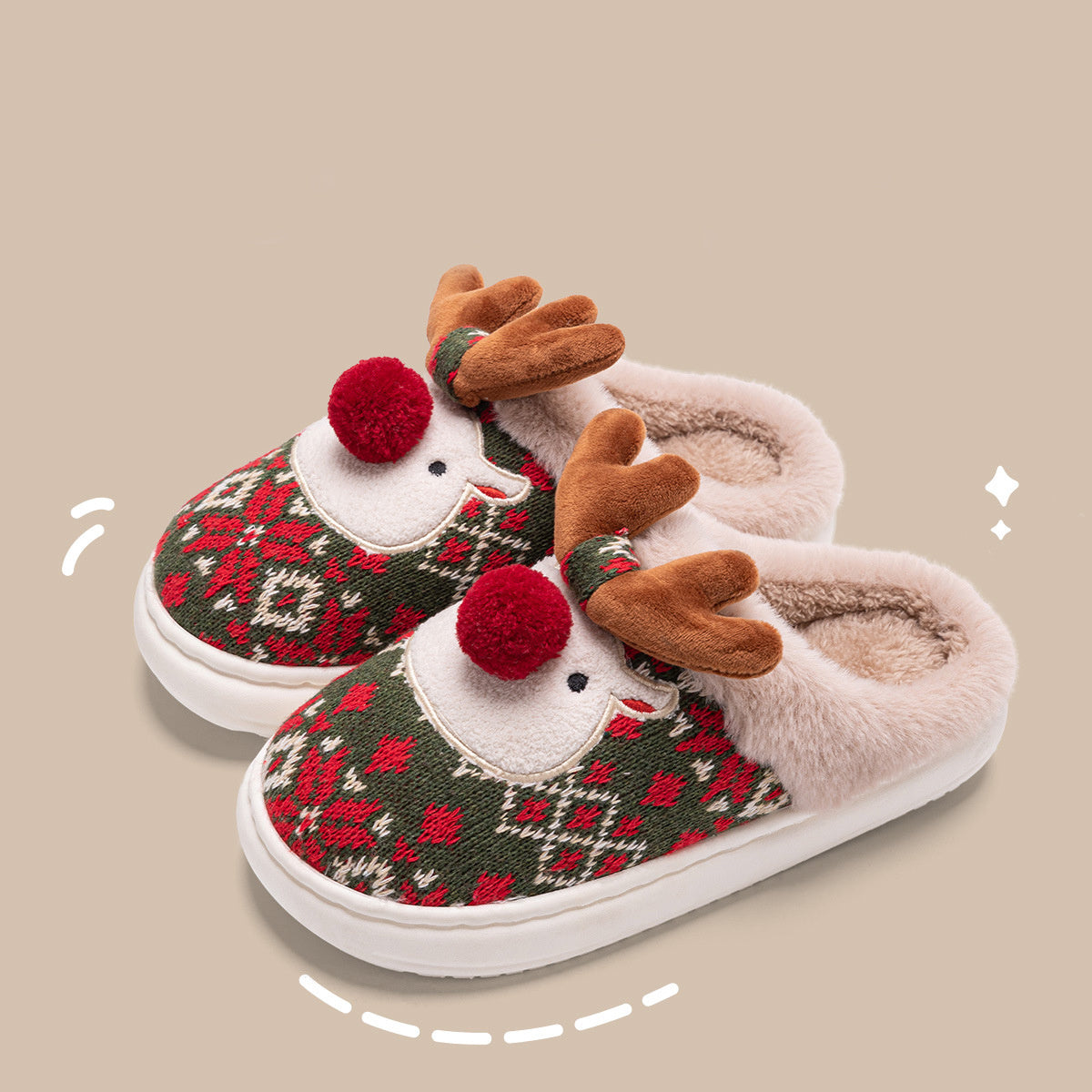 Chaussons de Noël en peluche en forme d'élan mignon